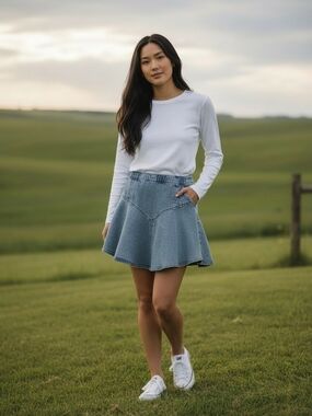 NEW aerie Light Blue Denim Circle Mini Skirt Size XS